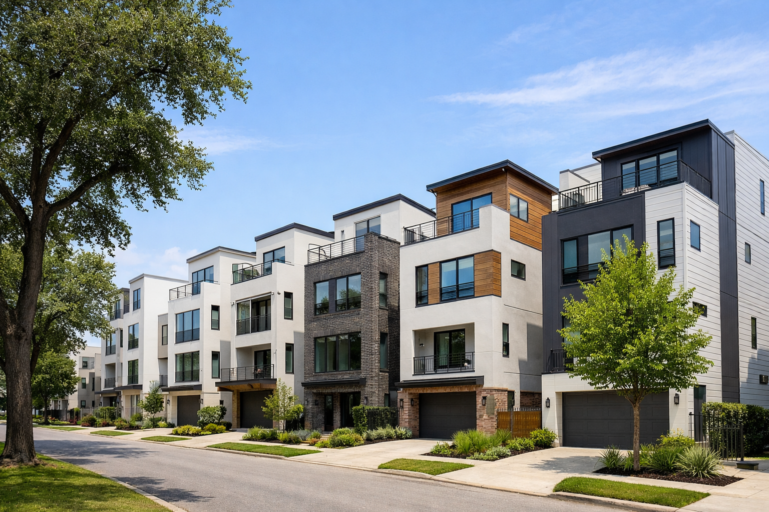 photographic modern houston townhomes no skyline add a few trees-1